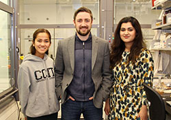 Photo of Noor Hafeez, CSR Director, Business Consulting Association; Arika Macaalay, Co-President, ICCIT Council; Professor Patrick Gunning; and members of the Gunning Group