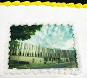 Cake with image of Jackman Building on it