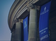 Image of graduation hall with graduate banners