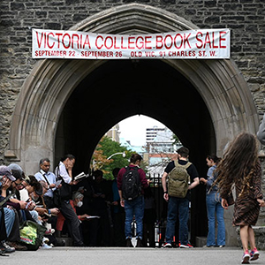 Students visit a book sale.